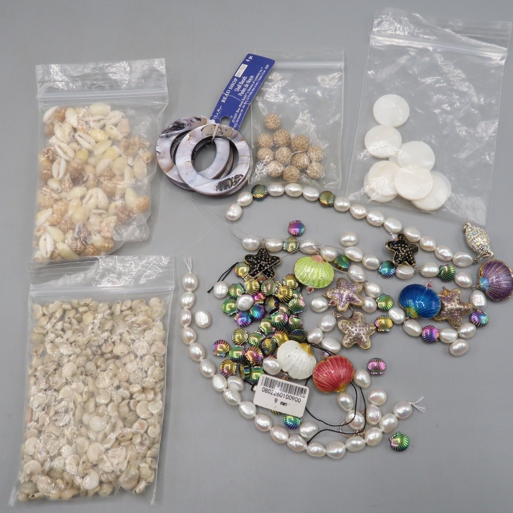 Lot of Tiny Natural Sea Shells Hematite Craft Jewelry Beads Lot Blue Moon